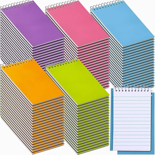 100 Pieces Spiral Memo Pads Bulk 3 x 5 Inch Small Note Pads Top Bound Lined College Ruled Paper Mini Notepad Pocket Spiral Notebooks for School Office Home Supplies, 75 Sheets (Fresh Colors)