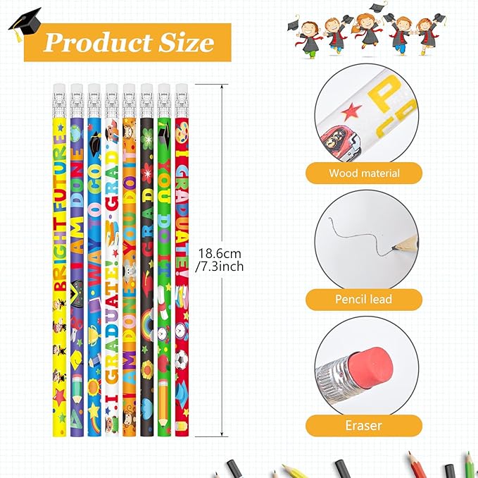 Cinrobiye 100 PCS End of the School Year Gifts for Students Graduation Pencils Pre K Preschool Kindergarten Wood Pencils Bulk Giveaways Prizes Gifts Supplies for Graduation Party