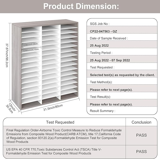 EasyPAG Mail Organizer Countertop, Wood Literature Organizer with Adjustable Shelves, Student Classroom Mailbox for School, Desktop Paper Sorter for Office Home, 48 Compartments, Retro Gray/White