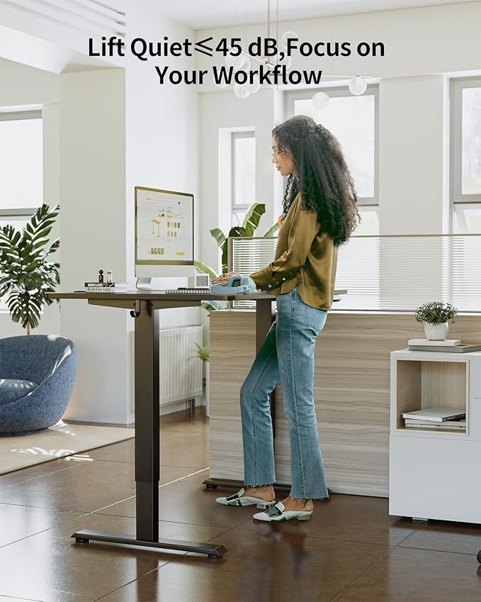 FEZIBO One-Piece Standing Desk Adjustable Height Stand up Home Office Desk, 48x24 Inch Electric Standing Computer Desk, with 4 Memory Presets, Fixable casters, Black