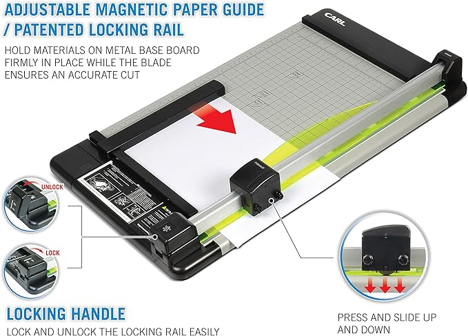 CARL Heavy Duty Rotary Paper Trimmer - 12238, Black/Silver, 18inch