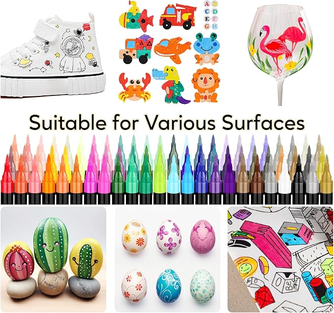 72 Colors Acrylic Paint Markers, Dual Tip with Fine Tip and Brush Tip Pens for Stone, Wood, Calligraphy, Canvas, Ceramic, Metal, Glass, Rock Painting, DIY Crafts