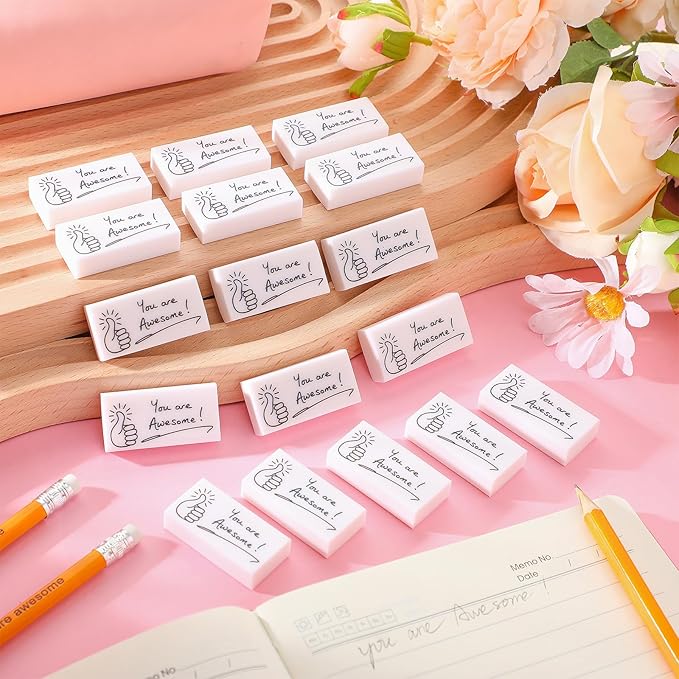 Fuutreo 50 Pcs Welcome Back to School Gifts for Students Inspirational Pencil Erasers Bulk You are Awesome White Cute Fun Erasers First Day of School Gifts Classroom Prizes from Teachers