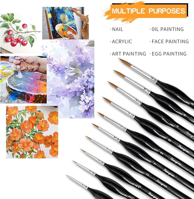 10 Pieces Exquisite Detail Paint Brush Set with Copper Tube and Special Double - Wire - Binding Process，Birch Wood Pen,Triangular Grip. Suitable Oil, Watercolour, Acrylic, Digital Painting