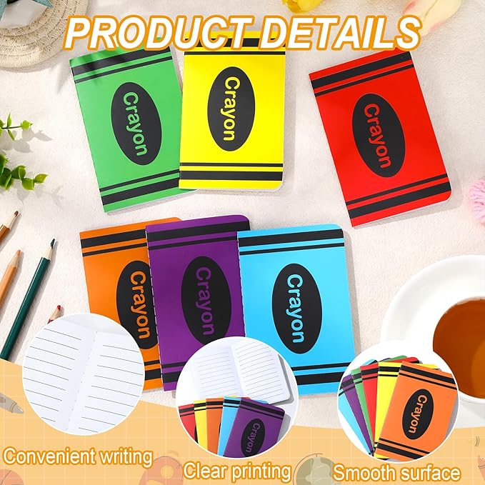 48 Pack Mini Crayon Notebooks Back to School Bulk Favor Crayons Pattern Small Journals Pocket Notepad Cute Notebook for Students Teacher Appreciation Gift First Day of School Classroom Prize 5x3 Inch