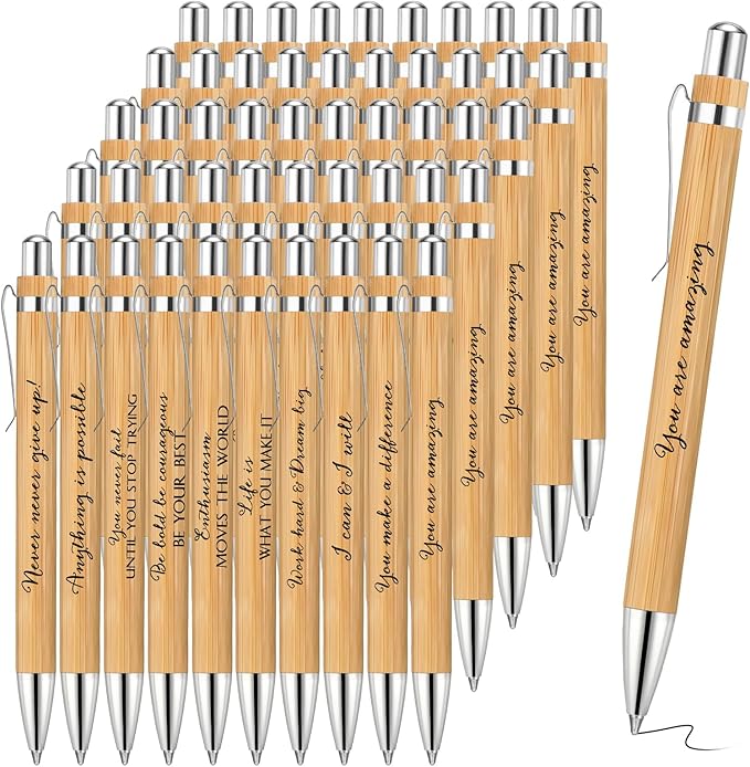 Fulmoon 200 Pcs Employee Appreciation Gifts Bulk Inspirational Bamboo Pens Motivational Thank You Wood Writing Ballpoint Pens for Coworkers Team Staff Leadership Teacher Student Back to School Gifts