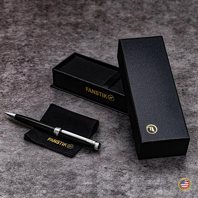 Customized Black & Silver Luxury ballpoint pen (Made In USA) fancy gift set for women, Chrome Finish, Professional executive pen gift set for men (Lux Custom-BallPoint Black-Silver)