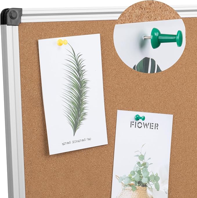 Board2by Extra Large Cork Bulletin Board 72" X 48", Foldable Notice Pin Board for Wall, Silver Aluminum Framed 6'x4' Corkboard, Wall Mounted Noticeboard with 36 Push Pins for School, Home & Office