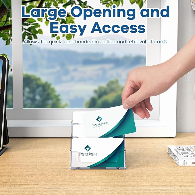 Acrylic Business Card Holder for Desk, Clear Plastic Business Card Stand with 3 Tier, Multiple Business Display Holder for Exhibition, Office and Hotel, 2 Pack