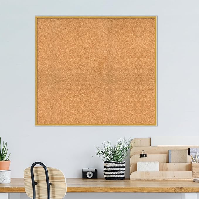 Amanti Art Natural Cork Board for Wall, 37x41 Vision Board with White Frame, Oversize Corkboard Office Decor for Home Organization, Modern Corkboard Pinboard to Display Items for Home Organization in