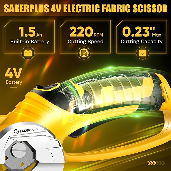 Cordless Electric Scissors, 4V Cardboard Cutter, Box Cutter - 2 Blades, 1 Storage Bag, Safety Lock & LED Light, Rechargeable Power Rotary Cutter for Box Carpet Fabric Plastic Leather