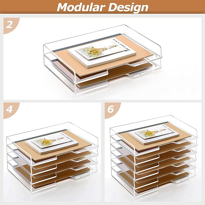 2 Pack- Stackable Paper Letter Tray, Enlarged A4 File Desk Organizer Acrylic Desk Organizers and Accessories Sorter Tray, Clear Workspace Office Supplies Organizers, 13.78inx9.25inx3.62in