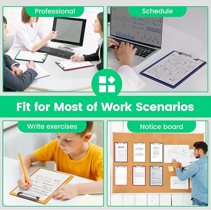 Bulk Clipboards Set of 30, 8.5x11 Plastic Colored Clear Clip Board with Ruler, Suitable for Classroom, Students, Kid, Size 9" x 12.5" with Low Profile Clip, Office & School Supply