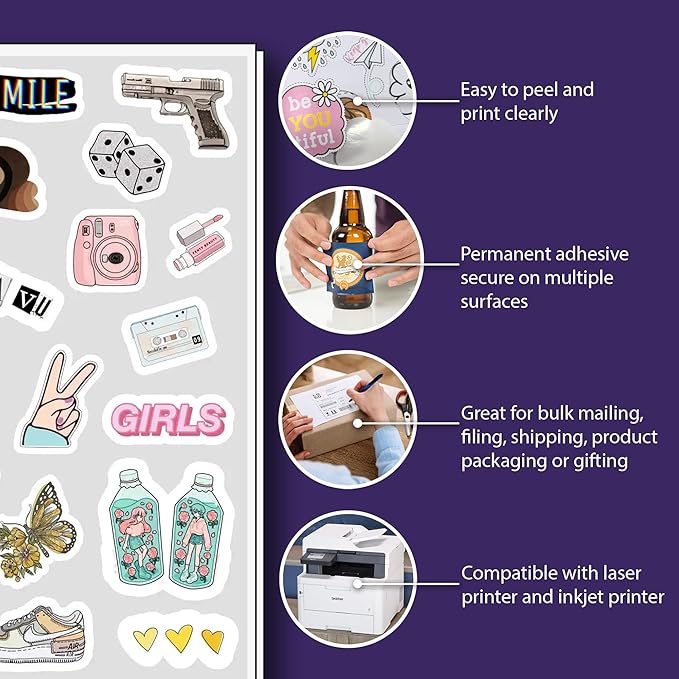 8.5" x 11", 25 Sheets, 25 Printable White Sticker Paper, Full Sheet Shipping Labels for Laser & Inkjet Printers, Letter Size