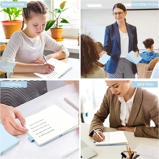 feela 6 Pack Pocket Small Notebooks Bulk, Mini Cute Memo Notepads Hardcover College Ruled Lined Journals with Pen Holder for Women Girls Office School, with 6 Black Pens, 3.5”x 5.5”, A6, Light Blue