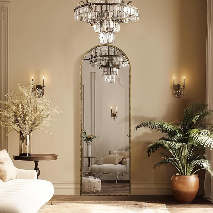 BEGINS 65" x 22" Hand-Forged Vintage Arched Full-Length Mirror - Standalone or Wall-Leaning Design, 20mm Solid Steel Frame, 9mm Anti-Corrosion Back Panel, Suitable for Bedroom or Cloakroom