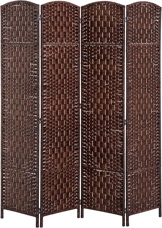 HOMCOM Room Divider 4 Panels Folding Privacy Screen 6FT Tall Portable Wicker Weave Partition Wall Divider for Bedroom Home Office, Brown