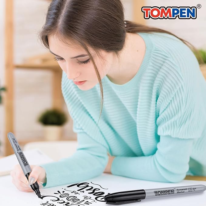 Black Permanent Markers,Fine Tip,160 Pack Bulk,Waterproof Permanent Marker Pens with Quick Drying on Wood,Plastic,Paper,Metal,Mirror for Office School Classroom Home