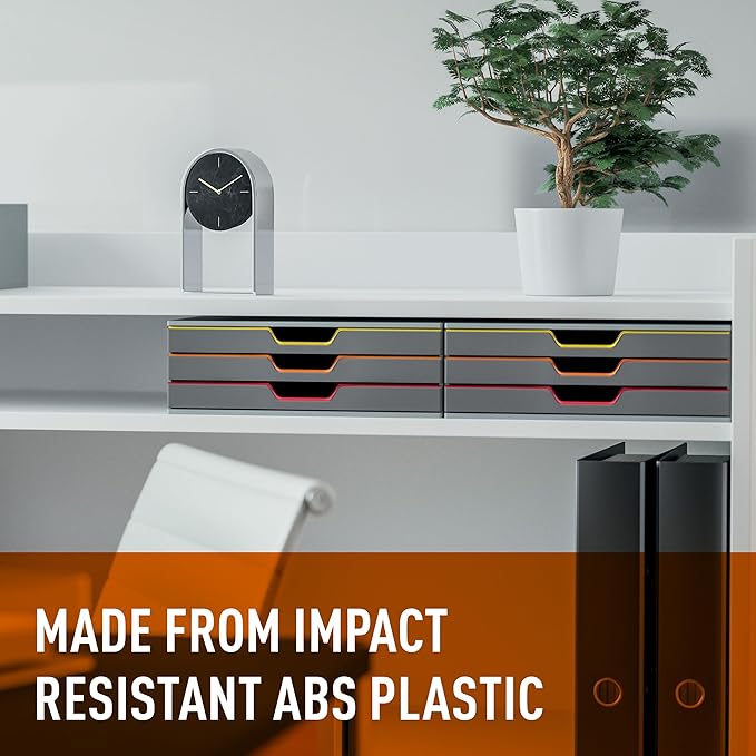 Durable Varicolor 3 Drawer Unit - Gray Desktop Drawer Set with 3 Color Coded Draws - Letter to Folio Size Files - Perfect for Storing Documents and Paper Work