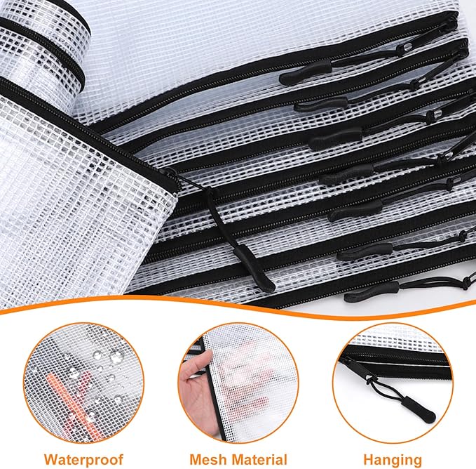20pcs Plastic Mesh Zipper Pouch Bags, A3 17x12 Inches Extra Large Zipper Bags, Reusable Zipper Pouches for Classroom Office Supplies Organizing, Puzzles & Games, Board Game Organization