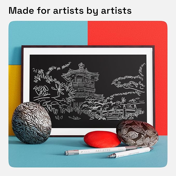 ARTISTRO 2 Silver Dual-Tip Acrylic Paint Pens - Multisurface Markers for Fabric, Plastic, & More, 1 mm Fine & Brush Tips