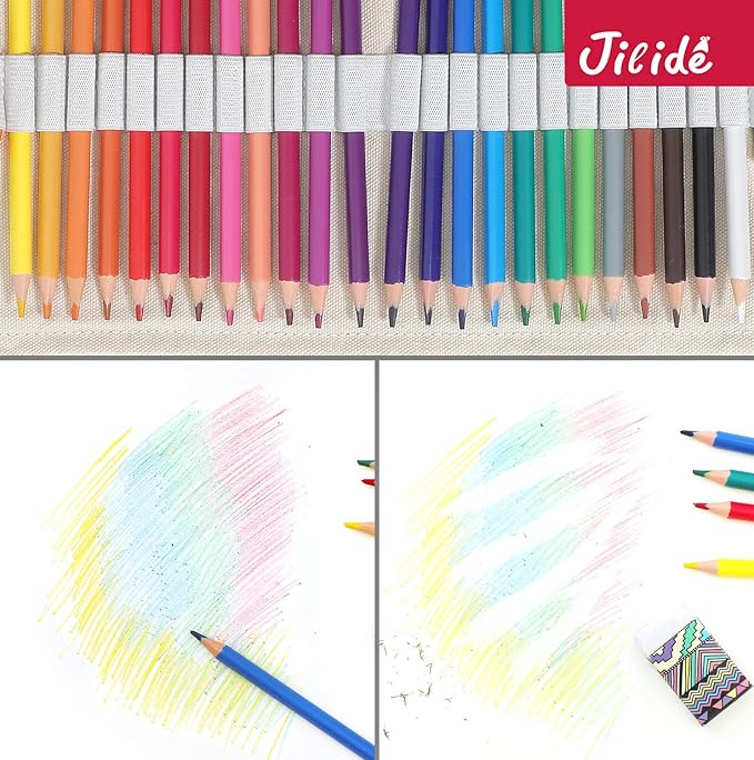 Erasable Colored Pencils Set for Adults and Kids 24 Count Coloring Pencils for Drawing, Sketching, Adult Coloring Books with Eraser, Sharpener, Canvas Pencil Roll Wrap