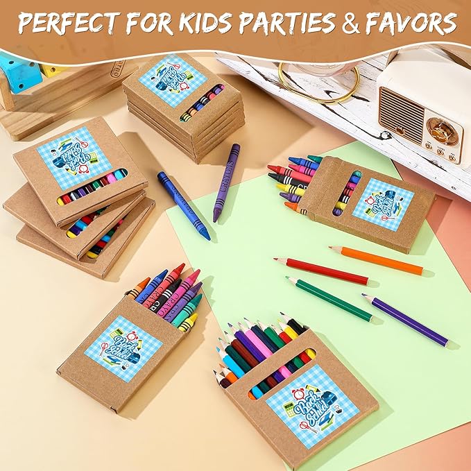 30 Sets Bulk Back to School Supplies, Colored Pencils Pre-Sharpened and Crayons Holiday Bundle in Box Mini Pencils Crayons Bulk Classroom Teacher Supplies, Cute Back to School Gifts