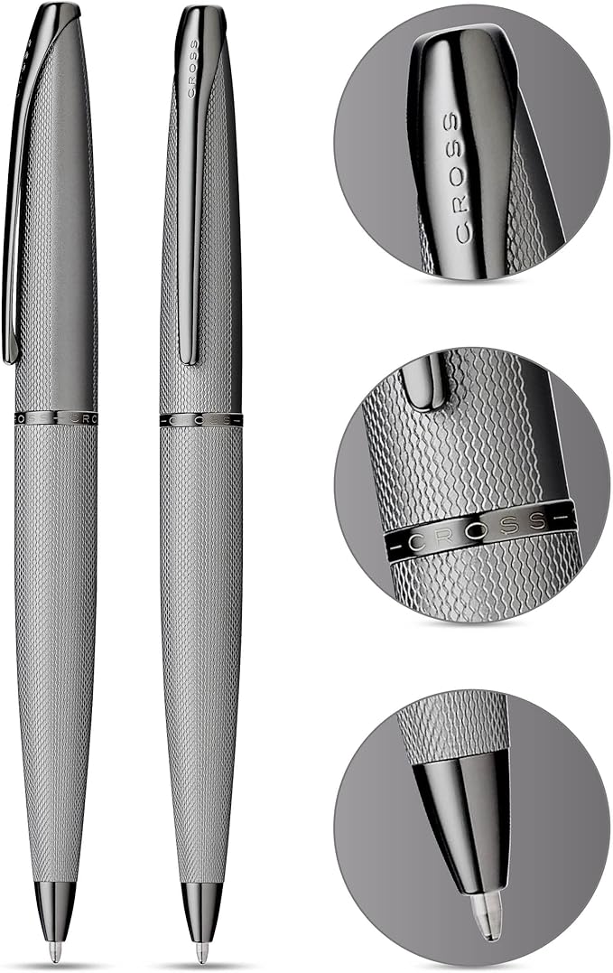Cross ATX Refillable Ballpoint Pen Presented in a Luxury Gift Box - Medium Point, Black Ink, Sandblasted Titanium Gray