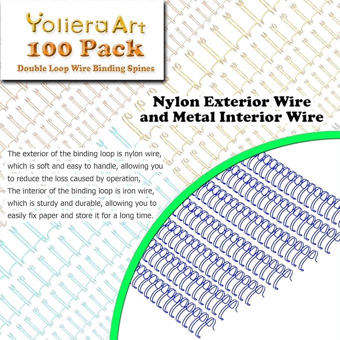 100 Pack Double Loop Wire Binding Spines, YolieraArt Wire Binding Spines, 1/2 Inch Binding Wire for Letter Size (100 Sheet Capacity, 100P, 3:1 Pitch, Blue)