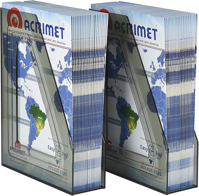 Acrimet Magazine File Holder, Durable Rack, Space-Saving Organizer (Plastic) (Smoke Color) (2 pack)