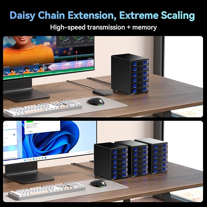 6 Bay Hard Drive Enclosure with Cooling Fan for 2.5“/3.5" SATA HDD/SSD with USB A/C 3.0, Support Hot Swappable, Daisy Chain Expansion, Tool-Free HDD Enclosure, DAS(NO RAID/NAS)