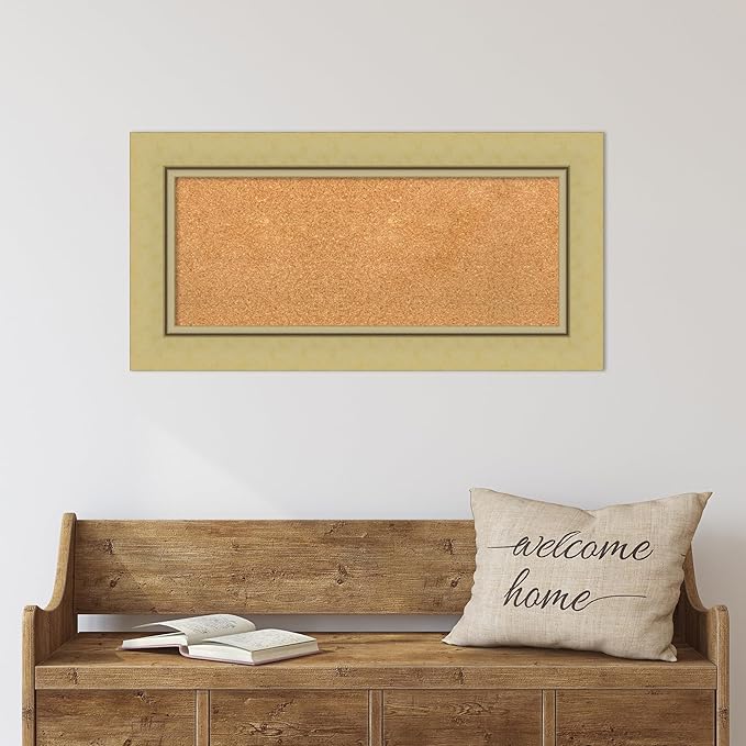 Amanti Art Natural Cork Board for Wall, 18x36 Vision Board with Gold Frame, Medium Corkboard Office Decor for Home Organization, Casual Corkboard Pinboard to Display Items for Home Organization in