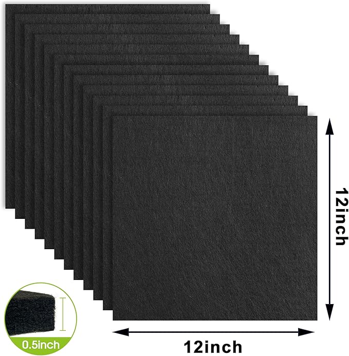 AKTOP Black Cork Bulletin Board 12x12, 1/2" Thick Felt Cork Board Tiles 12 Pack, Small Square Pin Board for Wall, Self Adhesive Corkboards with 120 Push Pin Wood Clips for School, Home & Office