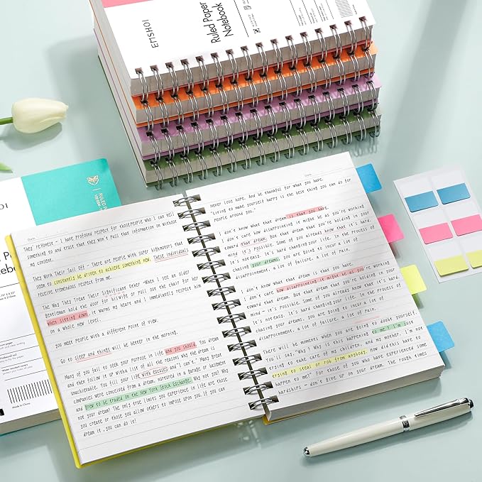 EMSHOI A5 Spiral Notebook College Ruled Lined Journal, Small 5.7" X 8.22", 300 Pages/150 Sheets, 100gsm Thick Paper, Waterproof Hardcover, for Office School Women Men Work Writing Notes-LightBlue