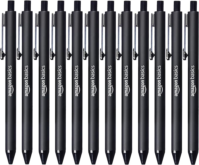 Amazon Basics Black Ballpoint Pens for Smooth Writing, Retractable, 12-Pack