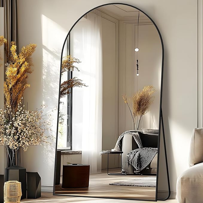 Antok Full Length Mirror, 88"x44" Oversized Floor Mirror Freestanding, Full Body Mirror Floor Standing Mirrors with Stand, Hanging Mounted Mirrors for Living Room Cloakroom,Black,Arched Style