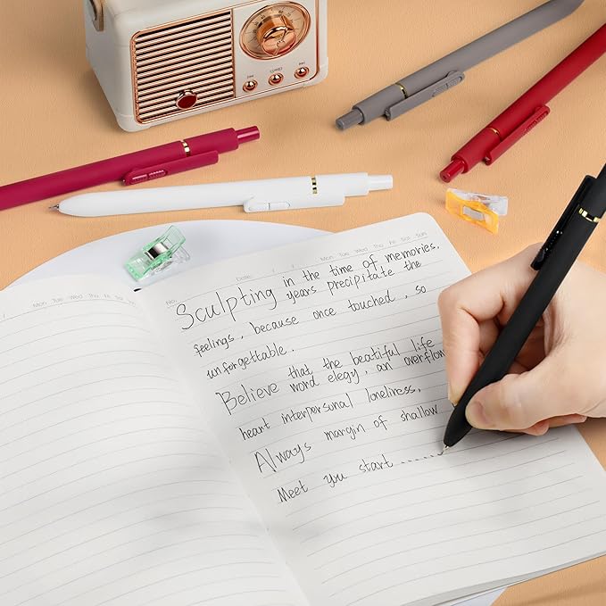 8Pcs Gel Pens with Black Ink, Fine Point Smooth Writing Pens, Quick-dry Gel Retractable Pens for Journaling Note Taking, Cute Office School Supplies for Adults Kids (0.7mm, Bright)