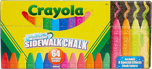 Crayola Ultimate Washable Chalk Collection (64ct), Bulk Outdoor Sidewalk Chalk for Kids, Anti-Roll Sticks, Recess Toys for Kids, Back to School Gifts