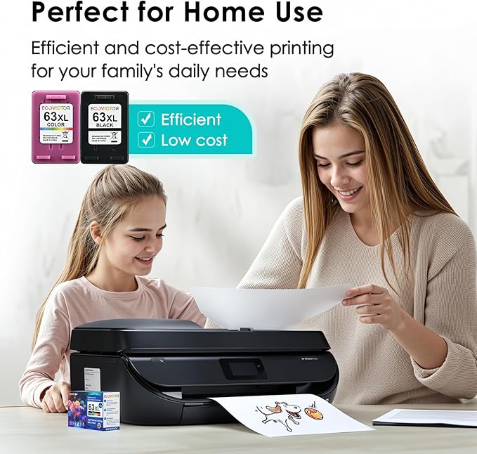Eco-Friendly Remanufactured Ink Cartridge Replacement for HP 63 63XL HP63 Black and Color Combo 2 Pack for 3830 4650 4652 4655 4520 4512 5255 5258 5252 5200 3833 3630 3632 2132 2130 Printer