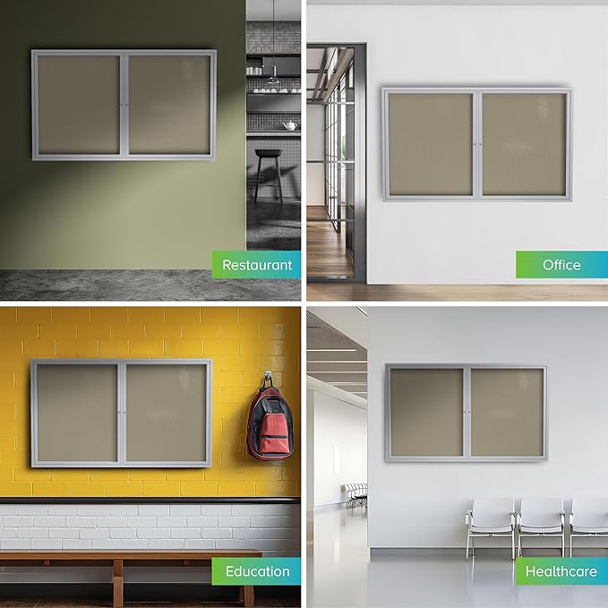 Ghent 36"x48" 2-Door Outdoor Enclosed Vinyl Bulletin Board, Shatter Resistant, with Lock, Satin Aluminum Frame - Caramel (PA23648VX-181), Made in the USA