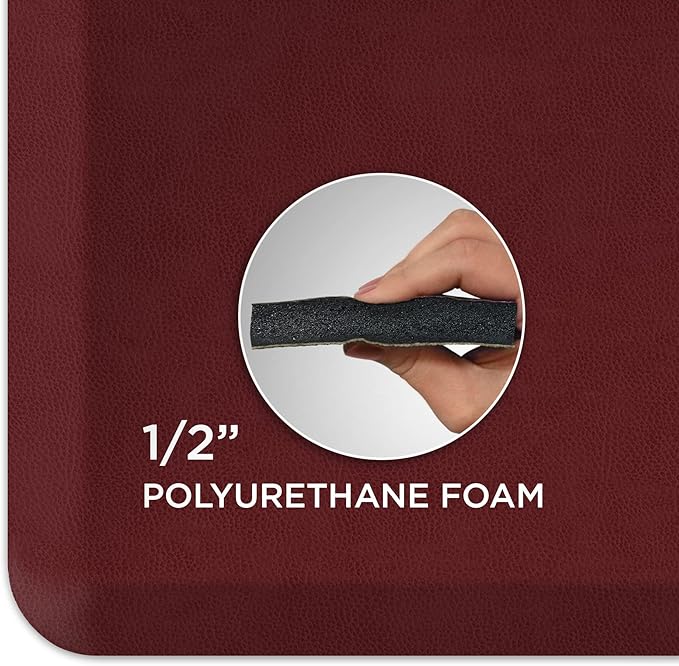 GelPro Anti Fatigue Nonslip Mat: Hard Floor Utility Mats for Garage, Patio and Kitchen - 20" x 72" x .5" - Leather Grain Cranberry