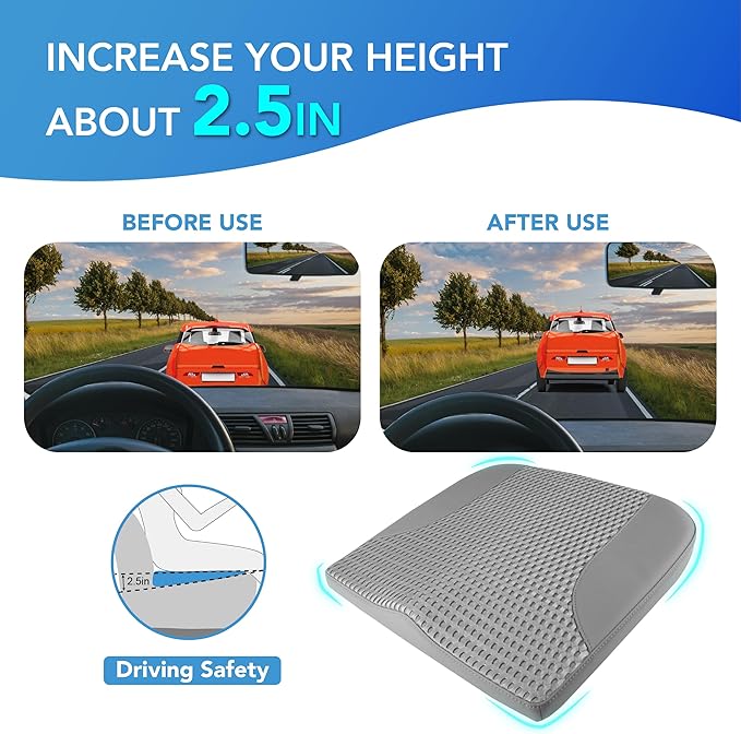 Car Seat Cushion, Comfortable Memory Foam Seat Pillow for Driving, Sciatica-Back Pain Relief, Cushion for Car-Truck, Office, Wheelchair - Dark Grey