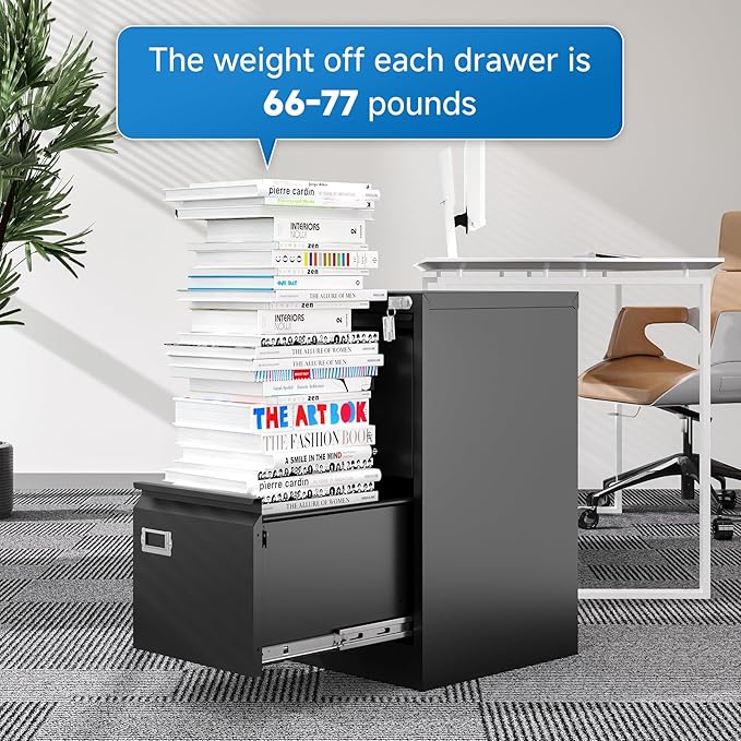 2 Drawer File Cabinet with Lock Metal Vertical Filing Storage Cabinet Office Home Steel Vertical File Cabinets for A4 Legal/Letter Size Narrow File Cabinet Locked,Assembly Required