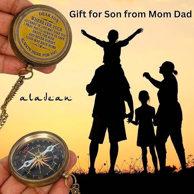 Gift for Son from Mom Dad | Engraved Compass 2" - Father to Son Gifts, Mom to Son Gifts for Graduation 2025, Birthday Baptism Confirmation Communion