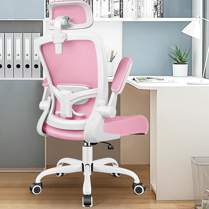 FelixKing Ergonomic Office Chair, Headrest Desk Chair Office Chair with Adjustable Lumbar Support, Home Office Swivel Task Chair with High Back and Armrest, Adjustable Height Gaming Chair(Pink)