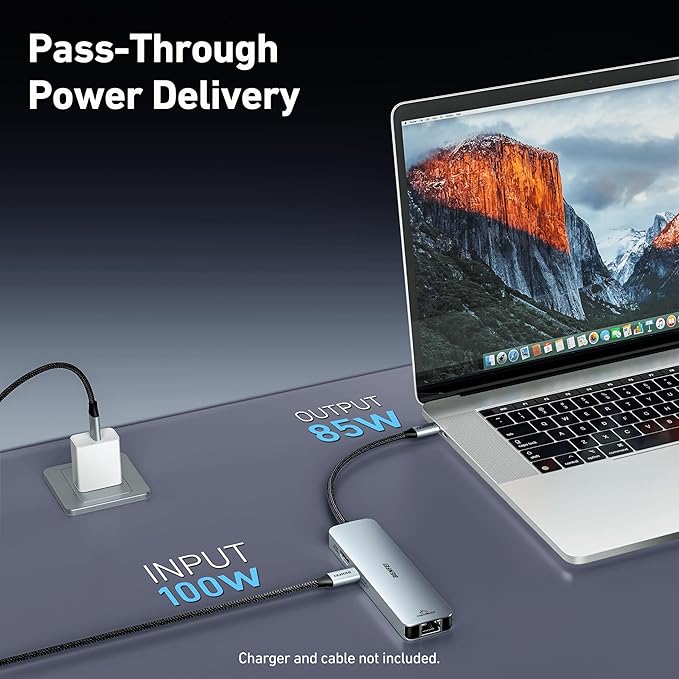 BENFEI 6-in-1 USB C Hub with HDMI(4K@60Hz), 2 USB-A, 1 USB-C Data, 100W Charge, Gigabit Ethernet, Silicone Tangle-Free Cable Compatible with MacBook Pro/Air, iPad Pro, iMac, iPhone 15 Pro/Pro Max