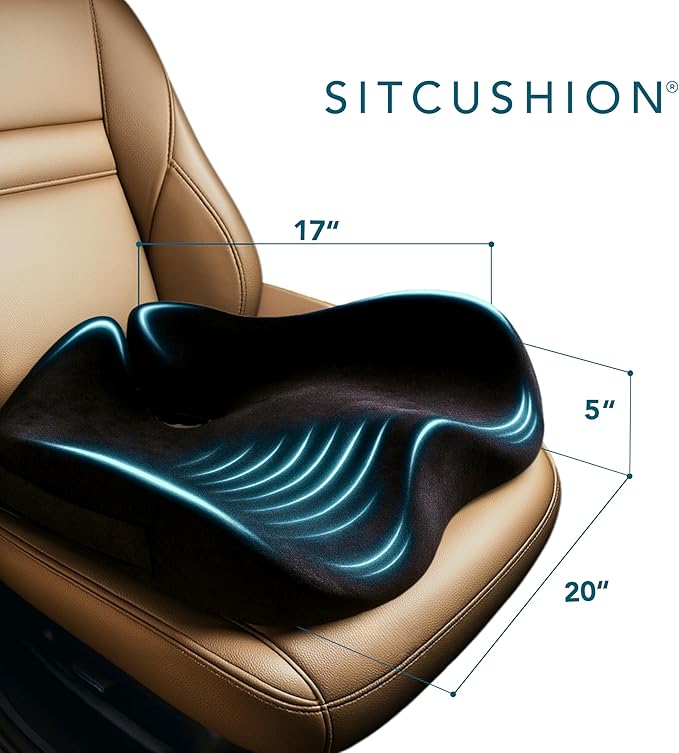 Car Seat Cushion for Driving — Orthopedic Memory Foam Car Seat Pad for Sciatica, Tailbone, and Back Pain Relief for Long Drives. Bonus: with Extra Non-Slip/Washable Cover(Black)
