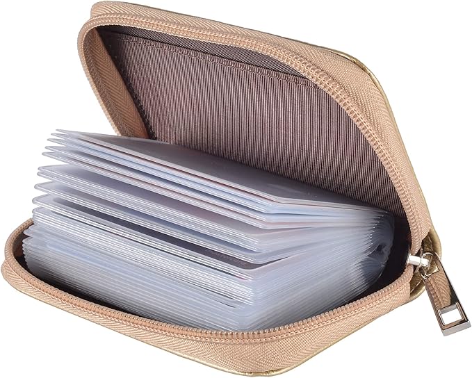 Easyoulife Genuine Leather Credit Card Holder Zipper Wallet With 26 Card Slots