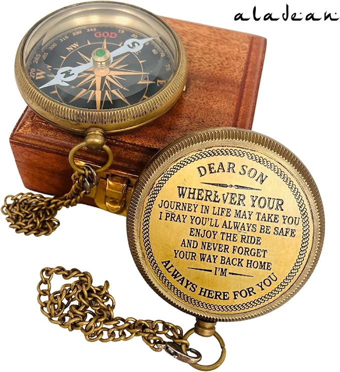 Gift for Son from Mom Dad | Engraved Compass 2" - Father to Son Gifts, Mom to Son Gifts for Graduation 2025, Birthday Baptism Confirmation Communion