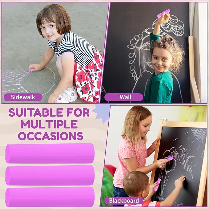 Fulmoon 40 Pcs Jumbo Sidewalk Chalk for Kids Outdoor Art Non Toxic Large Washable Street Chalk for Adults Drawing Painting Classroom(Rose Red,Round Style)